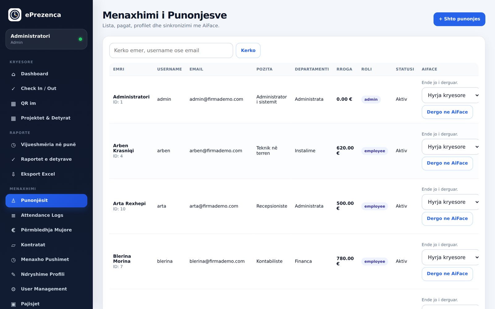 Lista e punonjësve