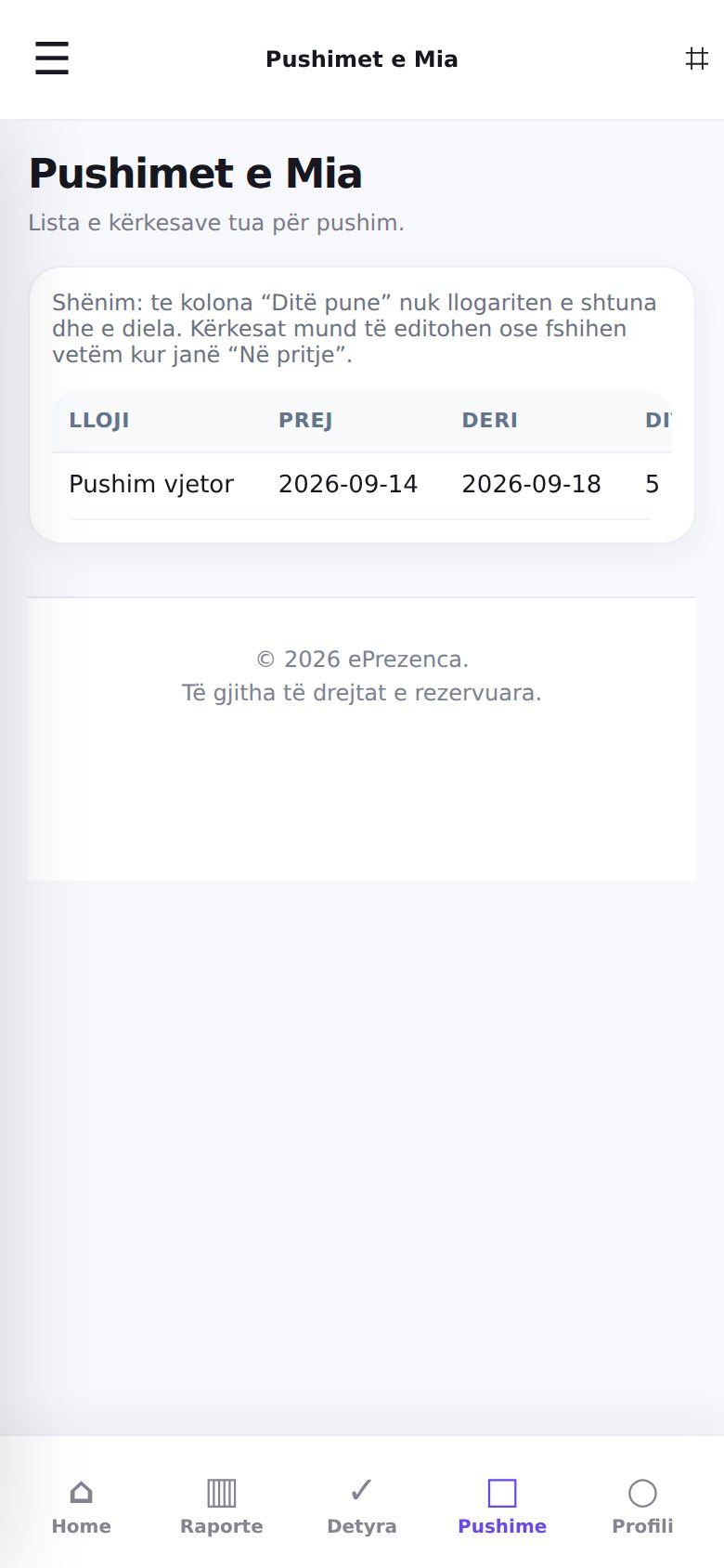 Pushimet e mia